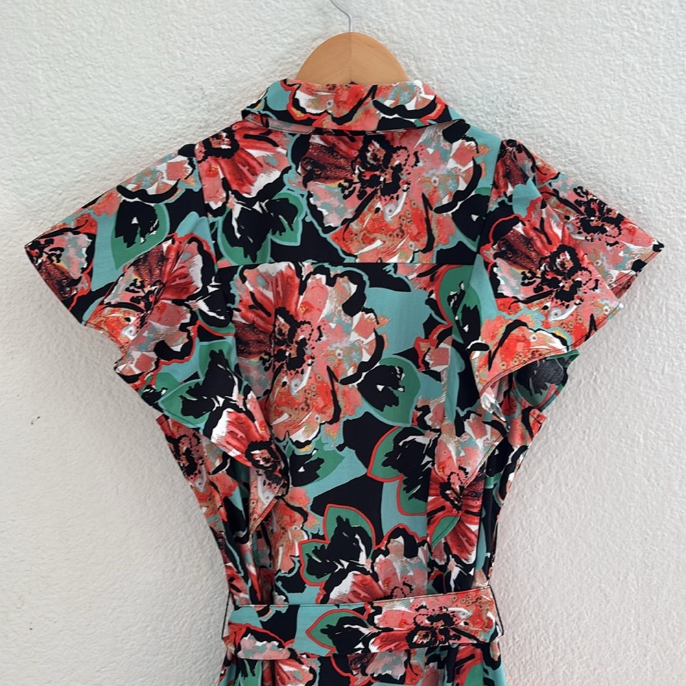 Anthropologie Maeve Flutter-Sleeve Floral Midi Button Down Shirt Dress Medium - Picture 11 of 14